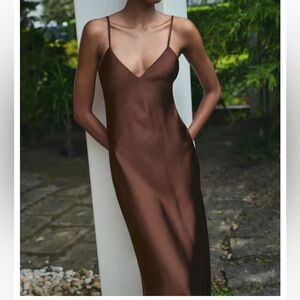 Zara NWT chocolate Brown Slip Dress open strappy back size small